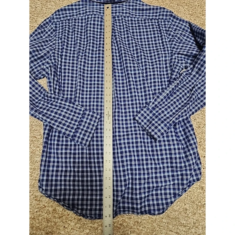 Ralph Lauren Blue‎ Plaid Long Sleeve Button Logo Shirt Size L